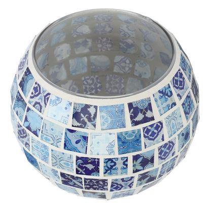 ZAICOLER Scented Candle Holder, Blue White Mosaic Glass Tea Light Holder, Handmade Romantic Votive Candle for Aromatherapy Party Decor