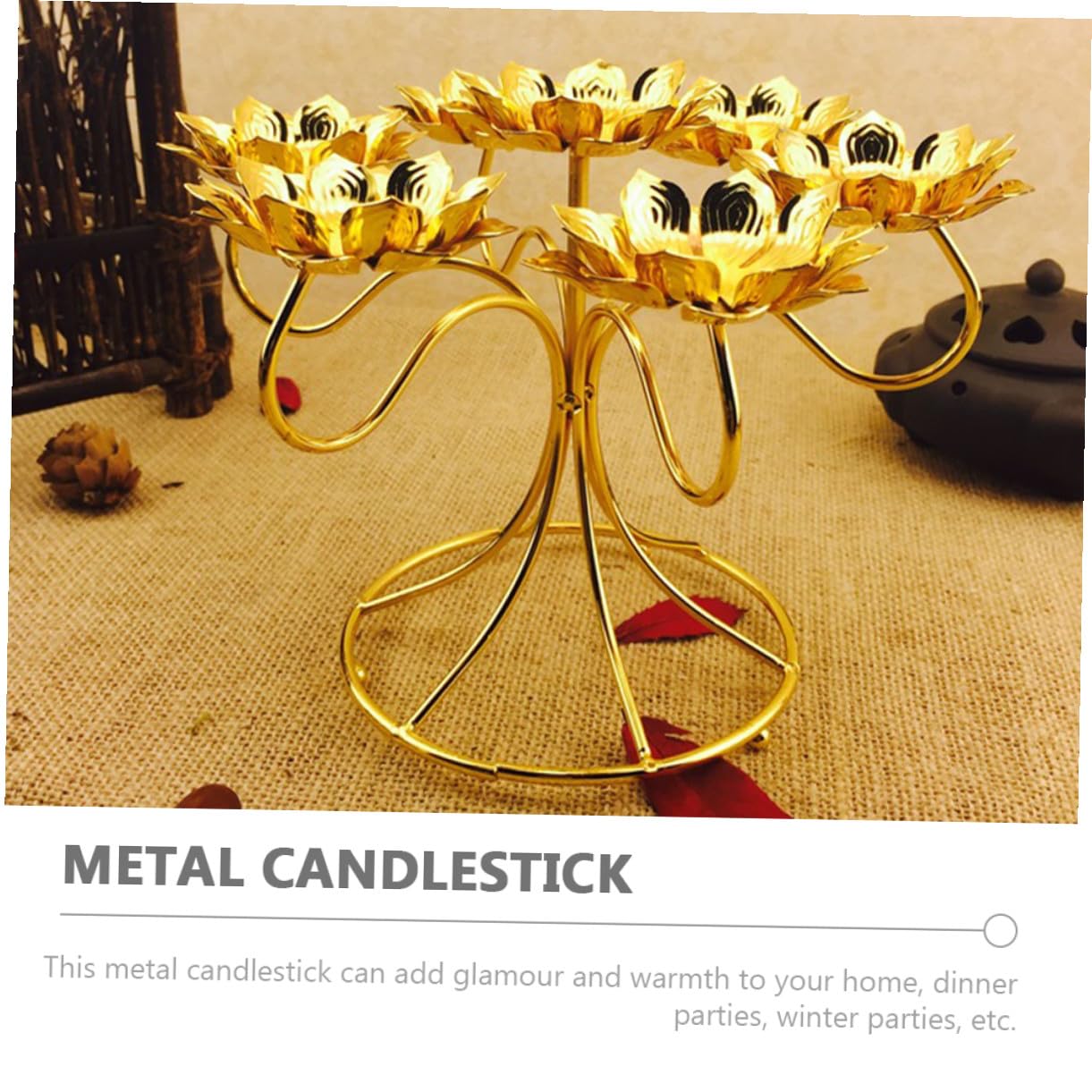 IDEANATEGRATE Golden Alloy Lotus Shape Metal Tealight Candle Holder, Heat-Resistant and Not Easy to Break, for Bedroom and Living Room Furniture Decoration