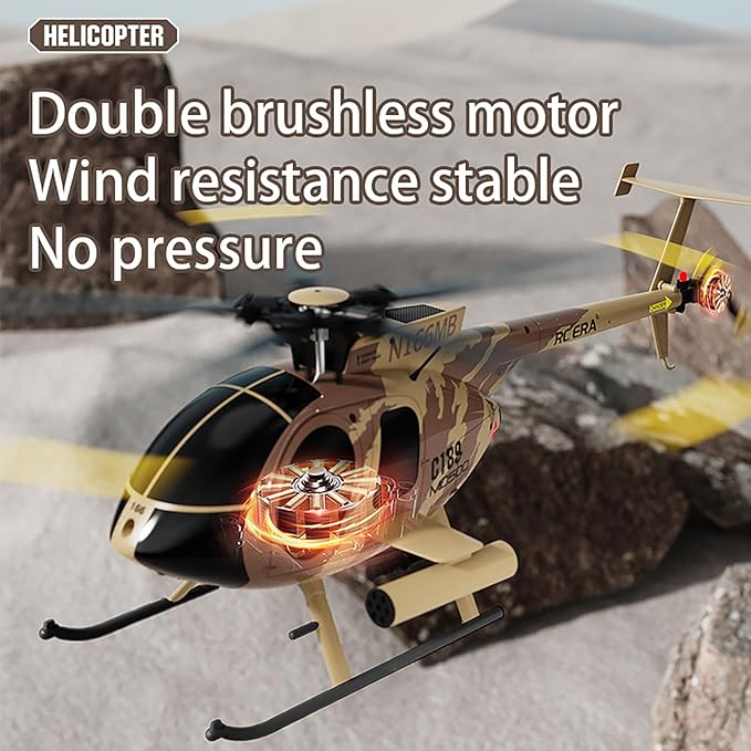 Large 335mm MD500 C189 Brushless Remote Control Helicopter Add Optical Flow Positioning RC Heli Aircraft 1/28 Scale Full-Function Excellent Control Aerobatics System US Military RTF Black 1-Battery