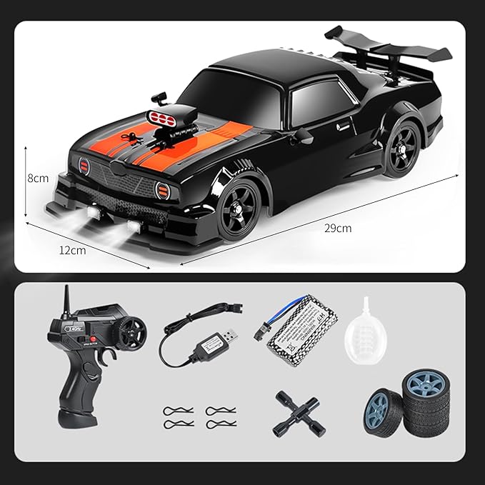GoolRC Remote Control Drift Car 1:16 Scale Fast and Furious Cars 18KM/H High Speed RC Cars 2.4GHz 4WD Remote Control Race Car LED Lights Spray Rubber Tire for Adults Teens Gift