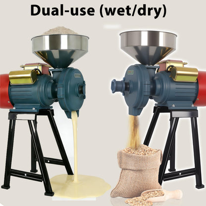 Vohala 3000W Grain Mill Grinder, Commercial Dry Wet Cereals Milling Machine with Cooling Ventilation Hood, Adjustable Thickness Stainless Steel Hopper, for Feed Flour Rice Grinding