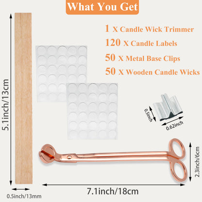 100pcs Wooden Candle Wicks 5.1 x 0.5 Inch, Smokeless Cherry Wood Wicks with Metal Clips, Includes Wick Trimmer, Perfect for Candle Making Kit and Soy Wax Candlemaking