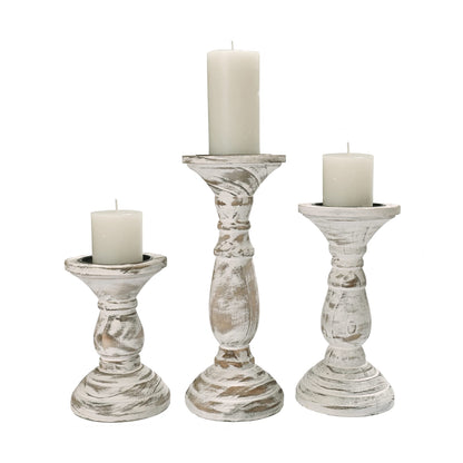 Yorkmills Pillar Candle Holder Set of 3, Farmhouse Decor Living Room Tall Candle Holders for Pillar Candles, Wood Candle Holders for Table Centerpieces White Home Decor Kitchen Dining Room Table Decor