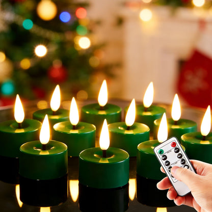 Eywamage Green LED Tealights with Remote Batteries, Flickering Flameless Tea Lights Votive Candles Set of 12
