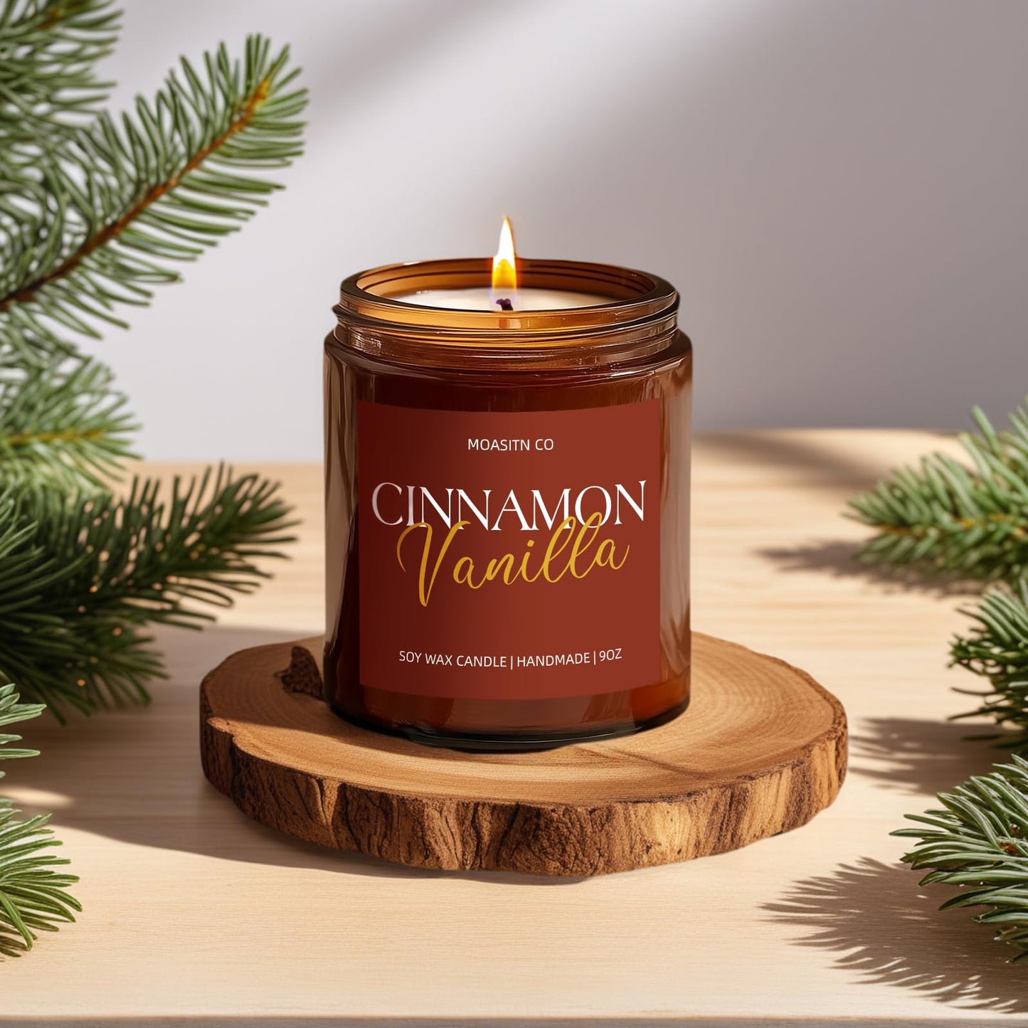 Cinnamon Vanilla Candle for Home Scented| Organic Soy Non Toxic Candles| Long Clean Burning Aromatheraphy Jar Candel for Women Men for Autumn,Winter, Halloween,Thanksgiving,Relaxing| 9oz