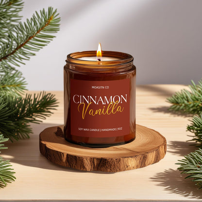 Cinnamon Vanilla Candle for Home Scented| Organic Soy Non Toxic Candles| Long Clean Burning Aromatheraphy Jar Candel for Women Men for Autumn,Winter, Halloween,Thanksgiving,Relaxing| 9oz