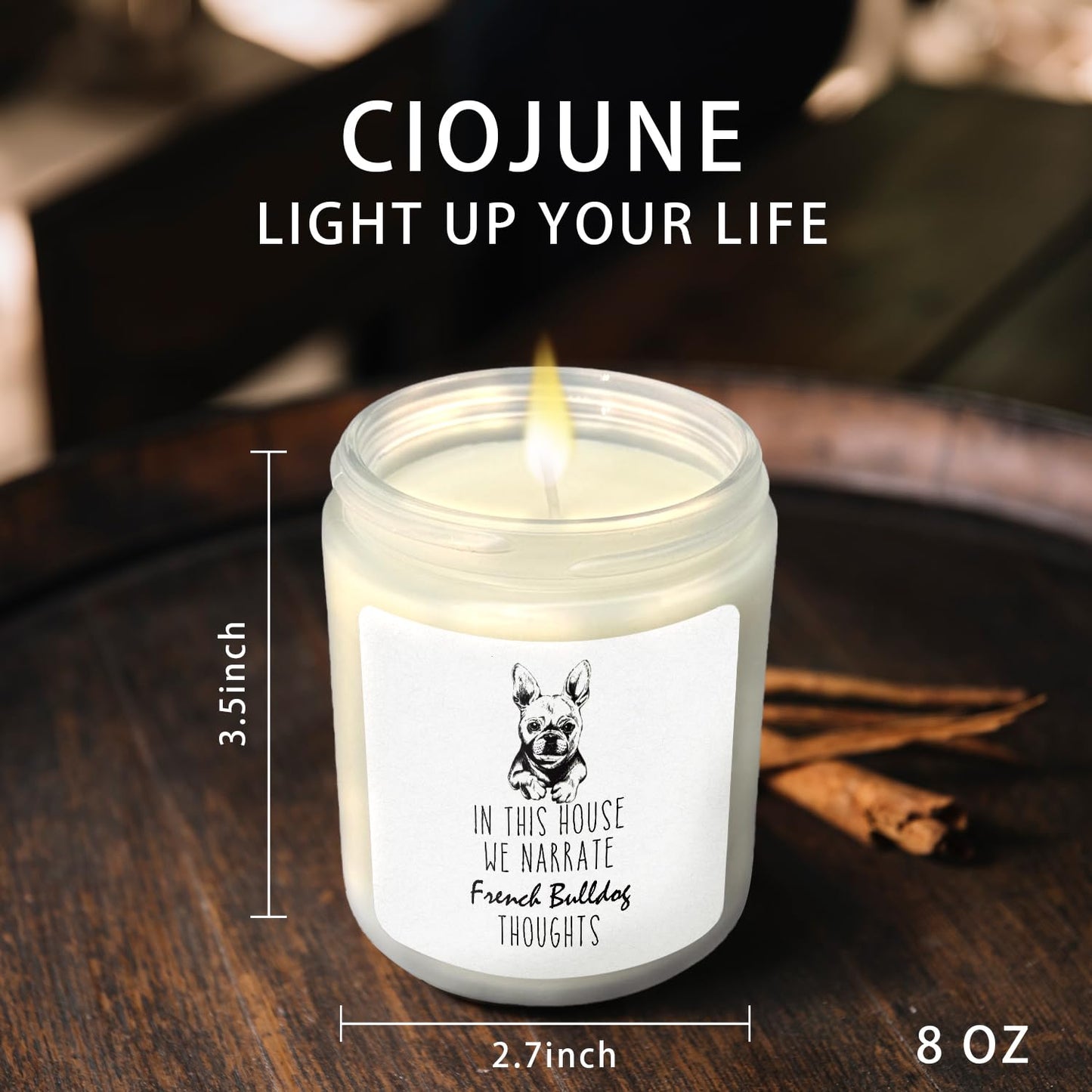CIOJUNE French Bulldog Dog Candle, French Bulldog Gifts for Women, French Bulldog Mom Gifts, Gifts for French Bulldog Lovers, in This House We Narrate French Bulldogs Thoughts Lavender Candle