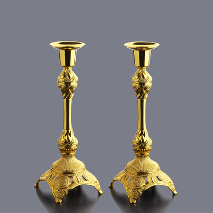 Alisveristime 2-Piece Candle Holder Set - Medium Size Decorative Zamac Candlesticks for Elegant Home Decor (Gold & Silver) (Gold)