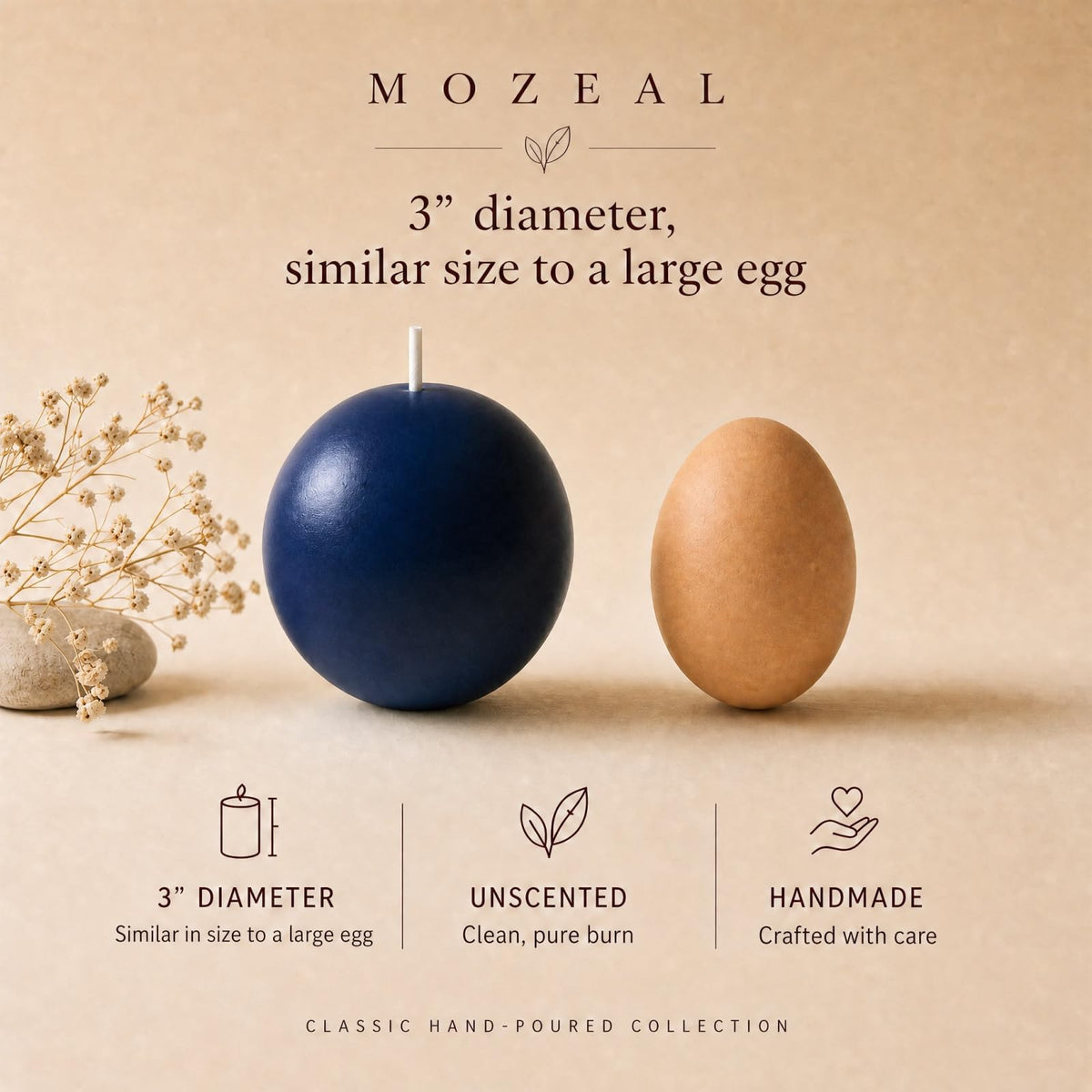 MOZEAL Hand-Poured, 3 Inch Navy Blue Round Ball Candles - Elegant Navy Blue Round Pillar Candles Set of 3, Dripless, Unscented, Smokeless, Ideal for Formal Events.
