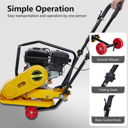 GarveeHome 7HP Plate Compactor Rammer, 212CC Gas Engine, 4200lbs Vibratory Compaction Tamper, 22.1x15.9 in Plate Force Rammer, 5600 VPM Pavement Compactor, Jumping Jack Tamper for Walkways, Paving