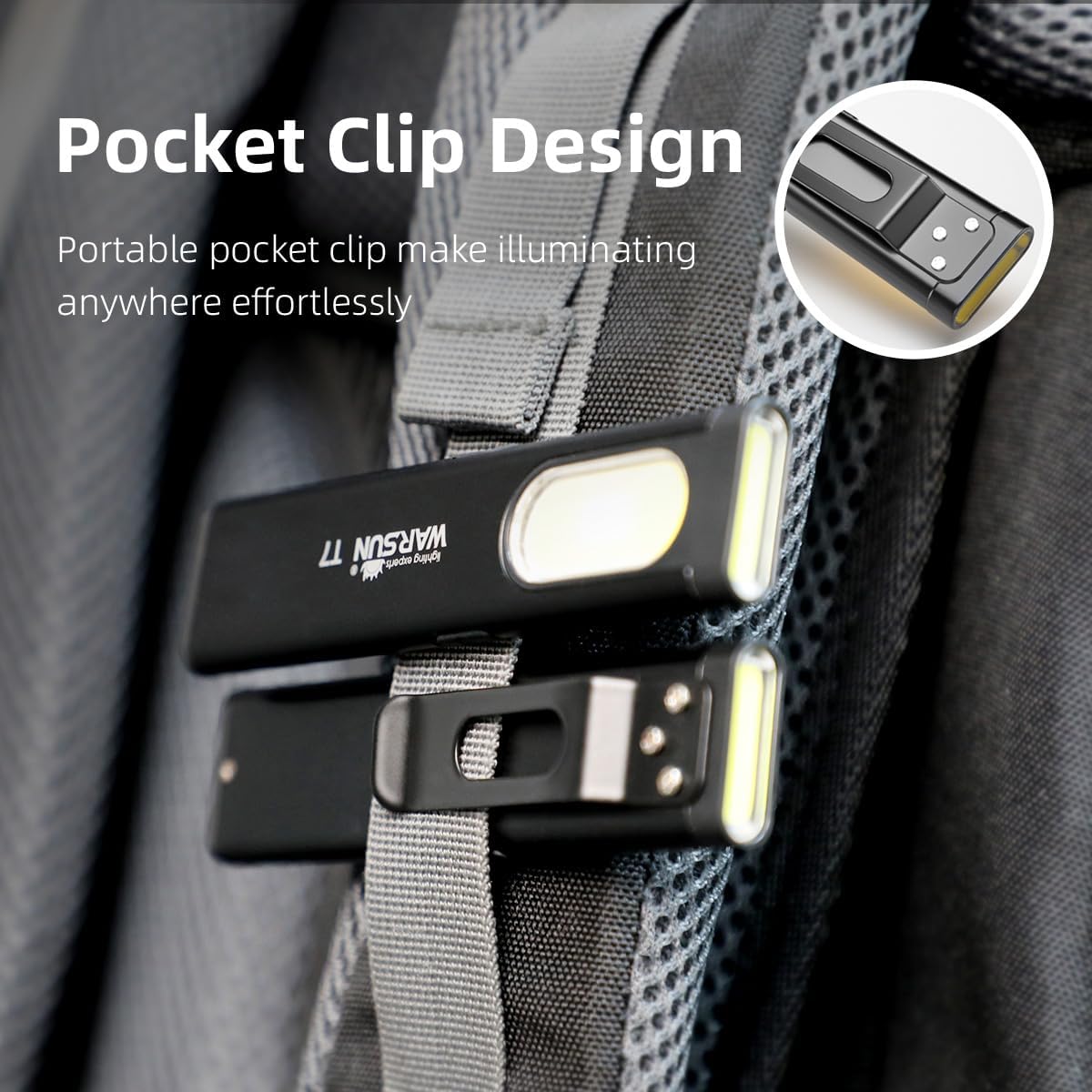 WARSUN Compact Multi-Mode Pocket LED Flashlight - 675LM, USB-C Rechargeable, IPX4, Dual Material, Red/Blue Strobe, for Everyday Carry & Travel