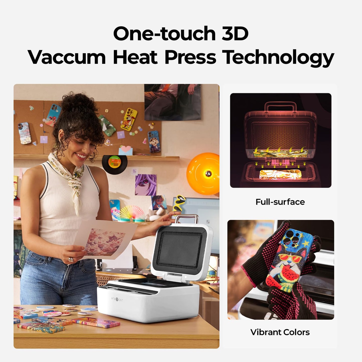 HTVRONT Phone Cases Heat Press - 3D Vacuum Heat Press with is Software, Auto Temperature Control. Includes 2 Adjustable Phone Fixture(Compatible with iPhone & Android)