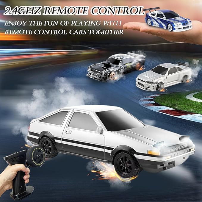 1/43 Mini RC Drift Car with Gyroscope 2.4GHz 4WD Full Proportional High Speed Micro Hobby RC Cars with Lights Racing Tires Fast Small Remote Control Car Toy Model Gift for Adults Kids Boys Girls