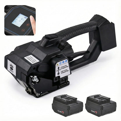 Electric Strapping Machine – 4,500N Tensioner, LCD Display, 4,000mAh Battery, Automatic Portable Banding Tool Kit for 1/2–5/8" PET/PP Straps, Pallet & Box Packaging (Black, 2 x 4,000 mAh Battery)