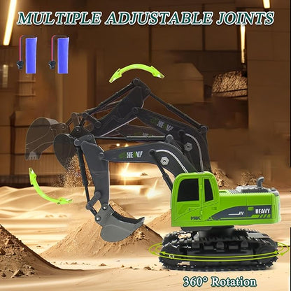 Fistone RC Semi-Trailer Truck &amp Excavator Toy Set 1:12 Scale with Sound and Lights 11CH 2.4Ghz Remote Control Flatbed Truck and Excavator Toys Great Gift for Kids Boys