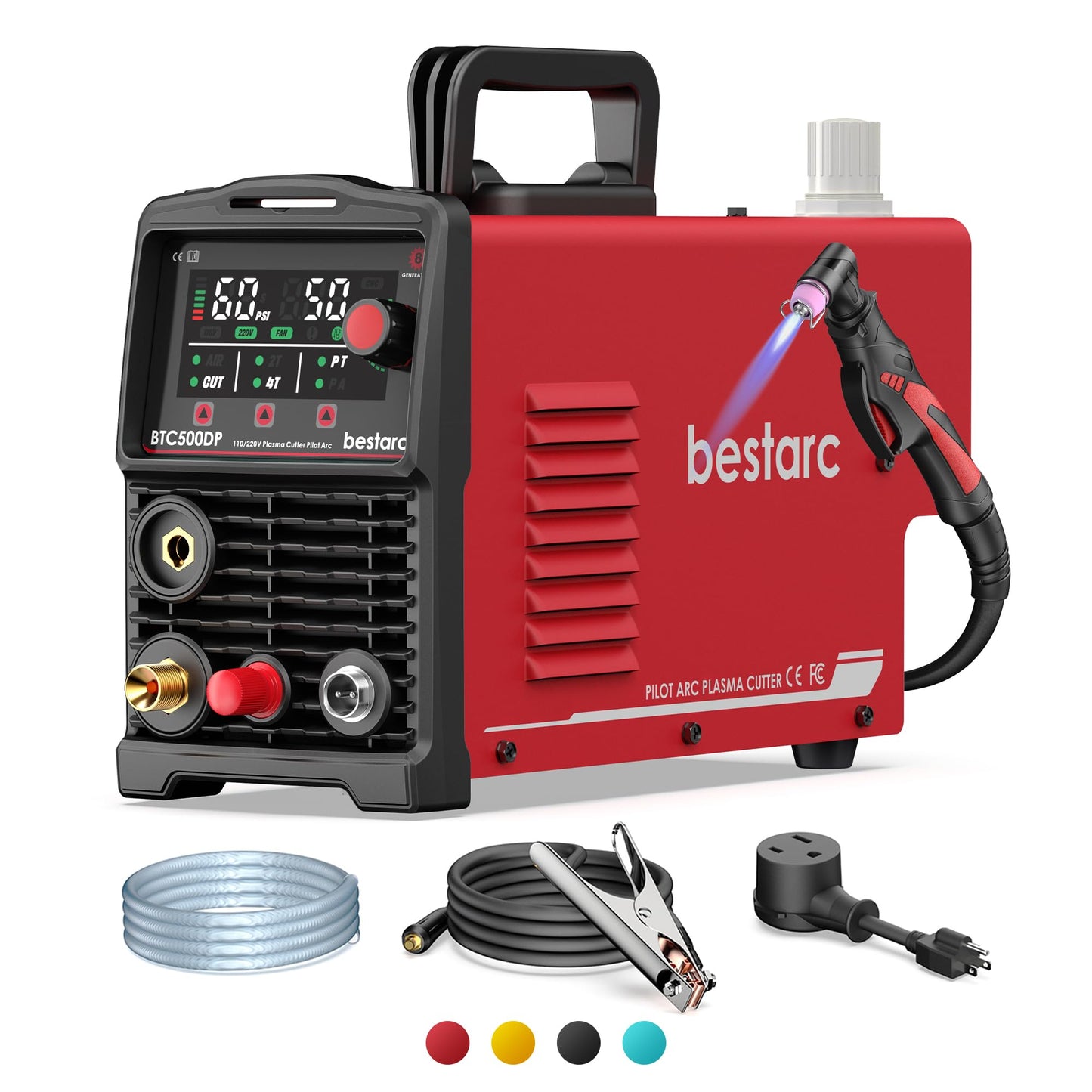 bestarc Pilot Arc Plasma Cutter, [LED Display][Air Sensor] 50A Plasma Cutter Machine 110/220V Dual Voltage, 1/2'' Clean Cut 3/4 Inch Max Cut, Post Flow Mesh, 2T/4T for Beginners DIY, Red