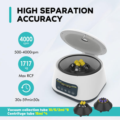 LAB FISH PRP Centrifuge Machine LC-400 8 * 2ml/5ml/10ml, 4 * 15ml Lab Tubes | Low Speed Control 500-4000RPM,Max 1717xg | Timer Function 30sec-59min