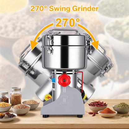 Jivoxia 3000G Grain Mill, 3600W Flour Mill Grinder for Home, 36000 RPM Electric Stainless Steel Grinder for Commercial & Kitchen Use, 270° Swivel for Soybean, Millet, Coffee and Other Dry Foods