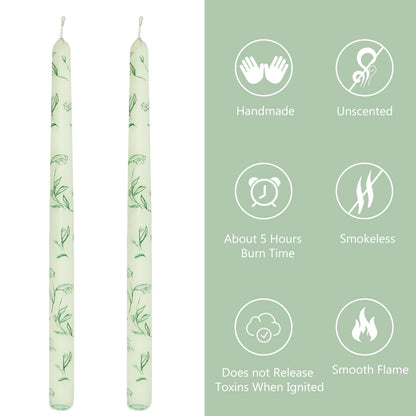 10 Inch Taper Candles Printed Candlesticks Handmade Unscented Smokeless,2pcs Tapered Candless Candle Sticks for Wedding Home Decoration(Grass)