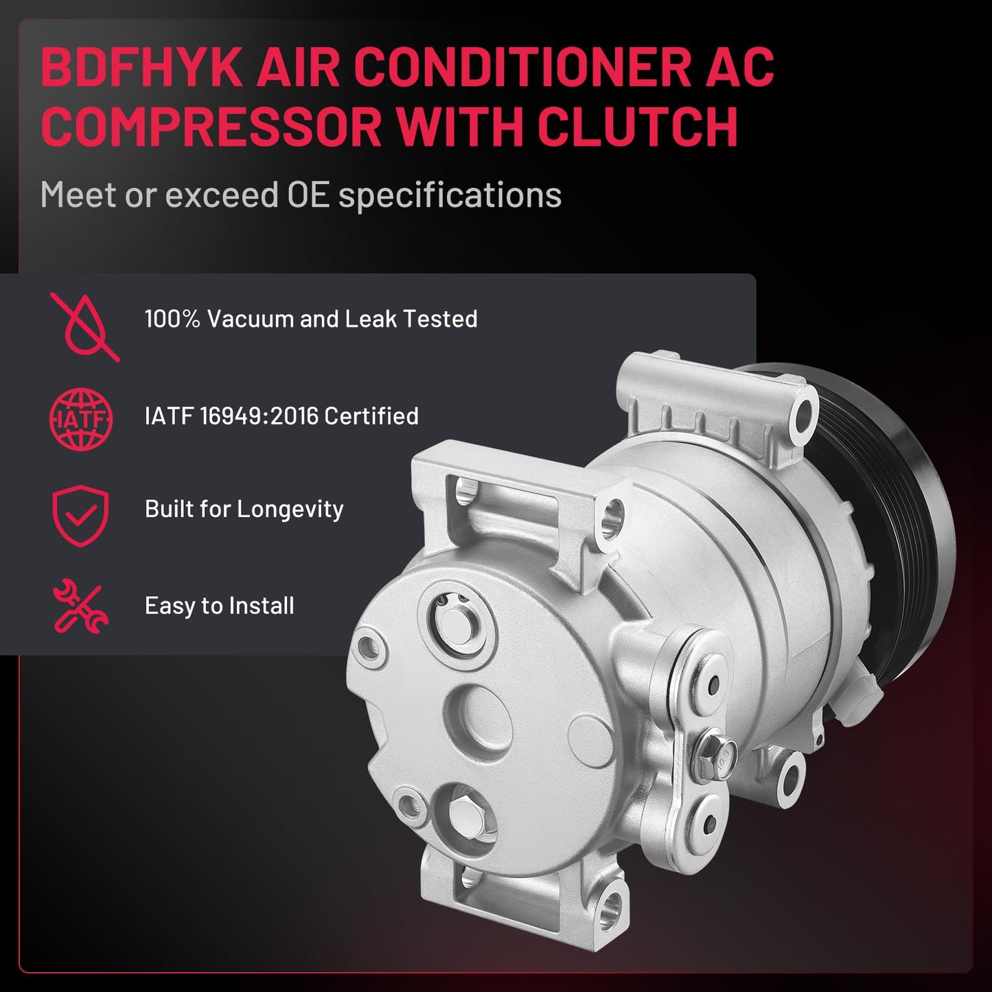 BDFHYK 58950 Air Conditioning A/C Compressor Compatible with Chevy Silverado, Blazer, C1500, C1500 Suburban, C2500, C3500, K1500, K2500, K3500, Sonora, Tahoe, Compatible with GMC Jimmy/Sonoma/Yukon
