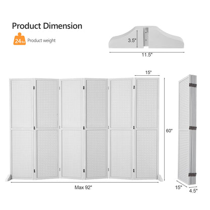 Bonnlo 4/6 Panel Pegboard Freestanding, 5 FT Portable Display Board Organizer for Craft Show Jewelry, Wooden Folding Privacy Screen Room Divider (White, 6 Panel with Base)