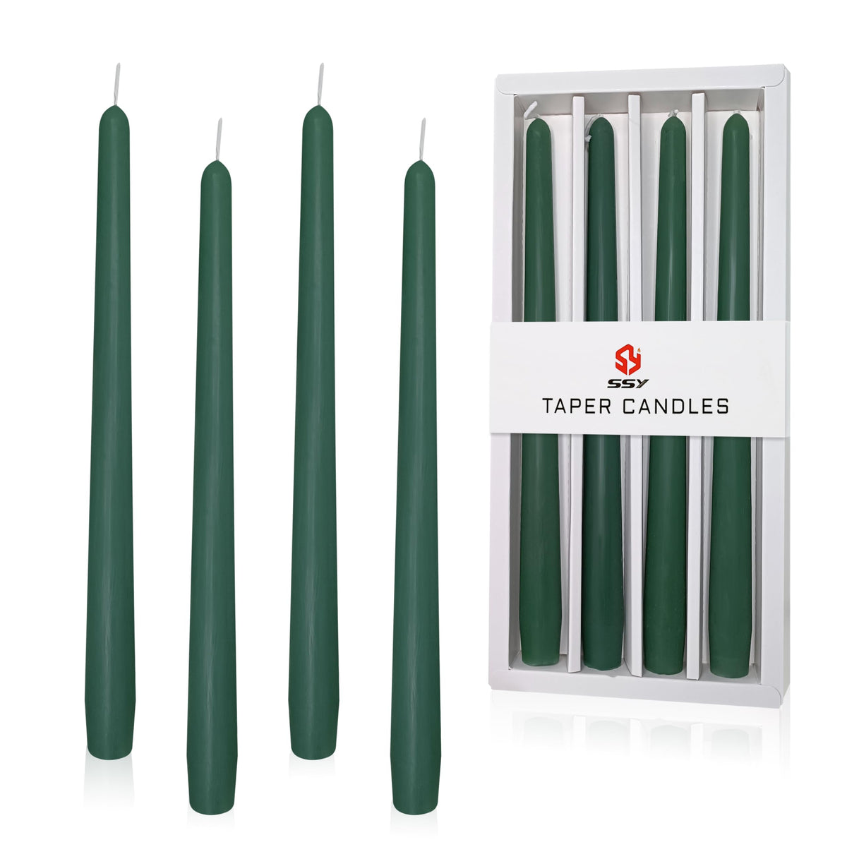 4 Pack Tall Taper Candles - 10 Inch Hunter Green Candlesticks, Cedar Scented Taper Candles Dinner Candle - Paraffin Wax with Cotton Wicks - 8 Hour Burn Time