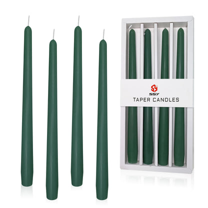 4 Pack Tall Taper Candles - 10 Inch Hunter Green Candlesticks, Cedar Scented Taper Candles Dinner Candle - Paraffin Wax with Cotton Wicks - 8 Hour Burn Time
