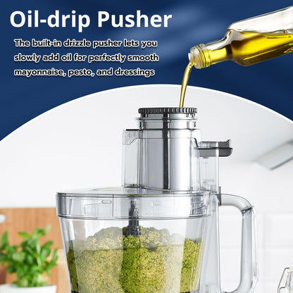 Magiccos 14 Cup Food Processor - XL Bowl Food Processor with Large Feed Chute, French Fry Cutter, Chop Vegetables, Slice Potatoes, Shred Cheese, Mix Dough for Family Meal Prep