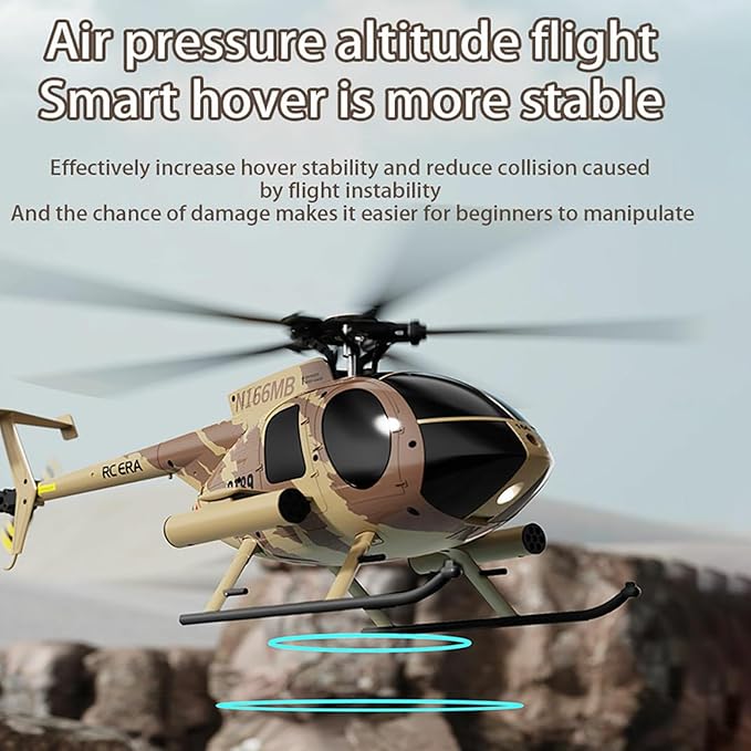 Remote Control Helicopter C189 MD500 RC Helicopter Model 1/28 Scale 4CH Single-Rotor Helicopters with 6-Axis Gyro and Brushless Motor 2.4GHz RC Aircraft for Adults 2 Batteries (Camouflage)