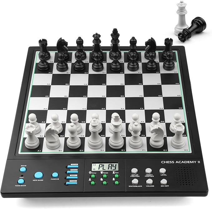 Advanced Electronic Chess Board Smart Computer Chess Set AI Voice Coach Learning for Kids ELO 2200+ for Improving Players Magnetic Large Pieces &amp Board Perfect for Adults LCD Display(Black)
