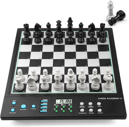 Advanced Electronic Chess Board Smart Computer Chess Set AI Voice Coach Learning for Kids ELO 2200+ for Improving Players Magnetic Large Pieces &amp Board Perfect for Adults LCD Display(Black)