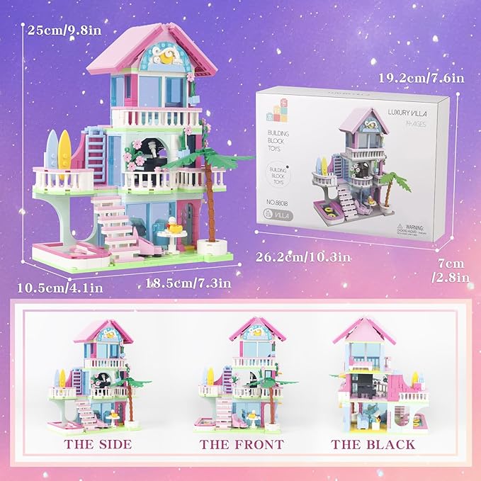 678PCS Pink Beach House Building Blocks Kit Compatible with Lego Particle SizesFriends Interactive Architecture Holiday Dream VillaUnique Birthday Gift Toy for Girls or Boys Age 6 7 8 9 10 11 12+