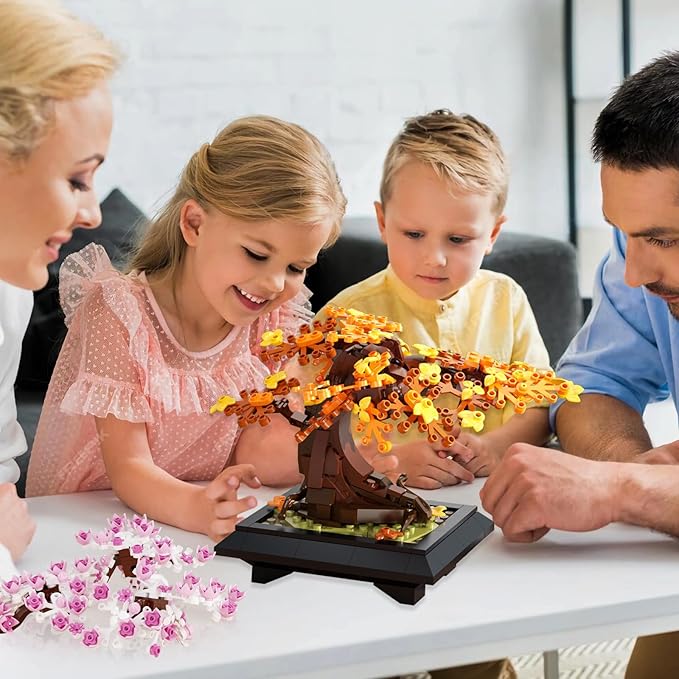 Bonsai Tree Building Set 4 in 1 Four Seasons Bonsai Tree Building Toy Plant Collection Home Decoration Building Blocks DIY Adult Creative Gifts for Kids