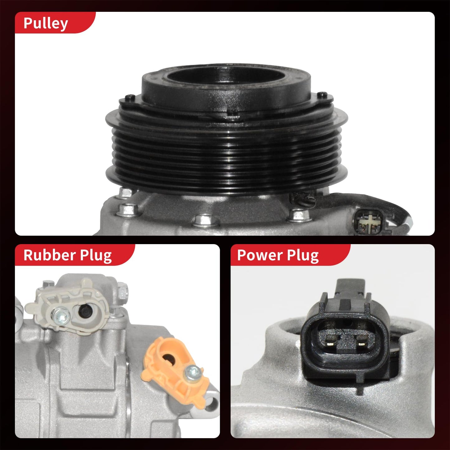 PHOBOOS A/C Compressor with Clutch Compatible with Ford Explorer, Flex, Taurus, Police Interceptor & Lincoln Continental, MKS, MKZ, MKT 2013-2020, 3.5/3.7L, Fast Cooling, Low Noise, Ref.198358