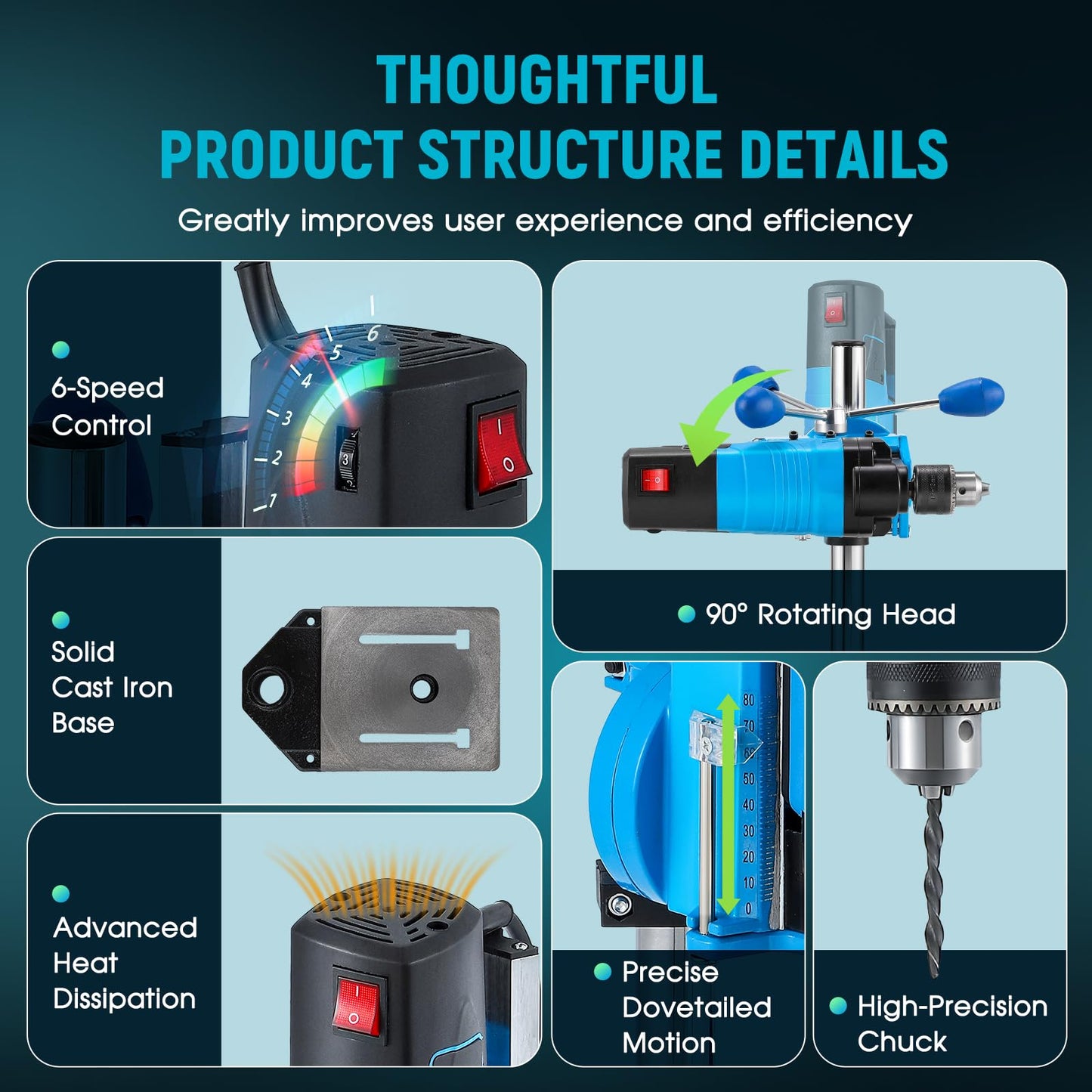 Antstone Mini Benchtop Drill Press 6-Speed 2800RPM Drill Press Rotary Tool Workstation Stand Precision Benchtop Drilling Machine 1200W Electric Portable Table Driller 3.15 Inch Depth
