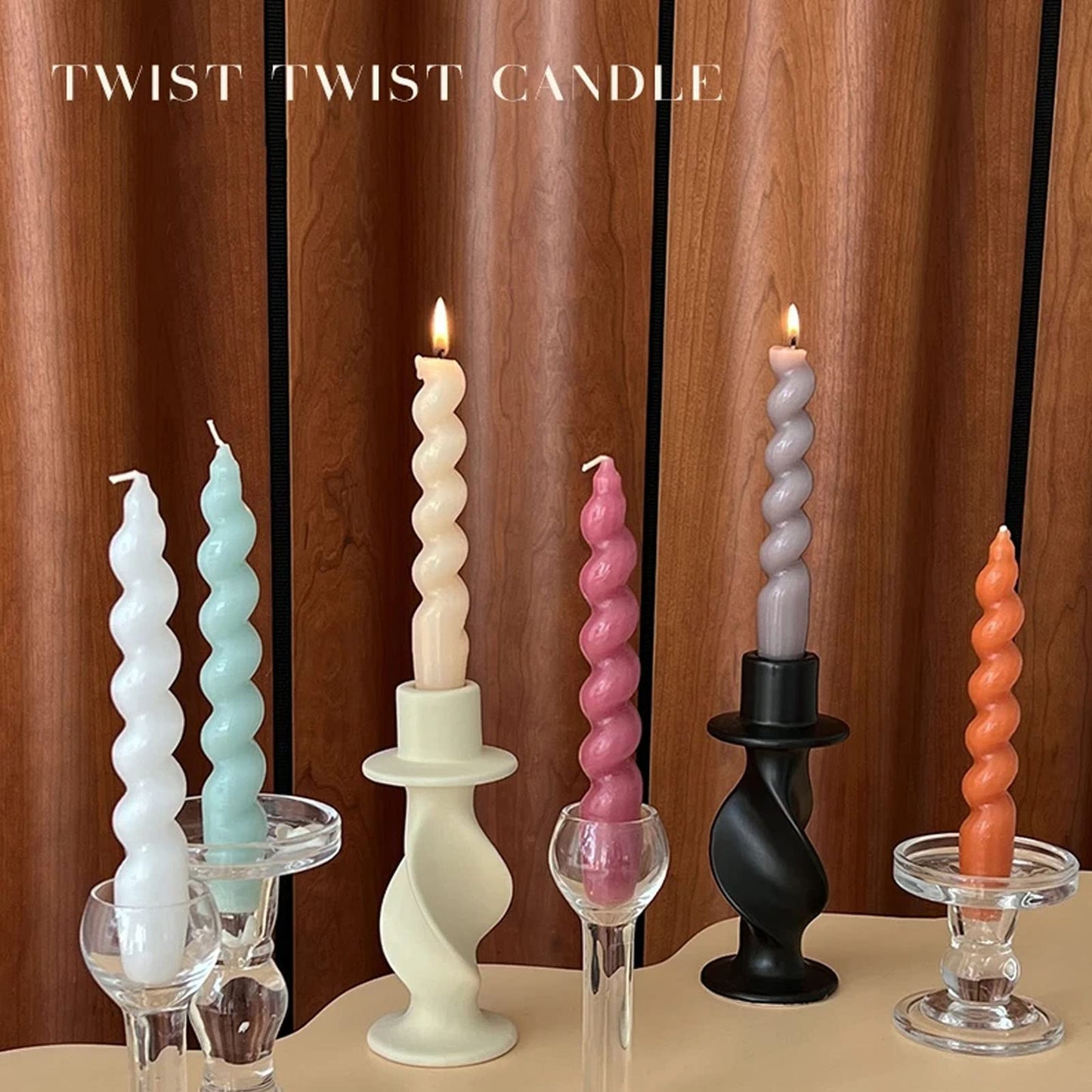 Green Candlesticks Small Tapered Candles - Pack of 2 Short Twisted Candles Cute Candle Sticks Light Green Spiral Taper Candle for Home Decor Wedding Party,Green