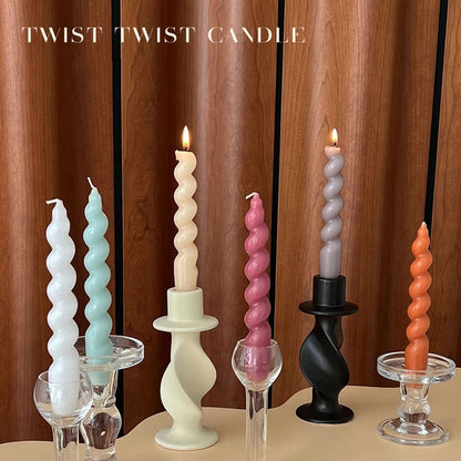 Green Candlesticks Small Tapered Candles - Pack of 2 Short Twisted Candles Cute Candle Sticks Light Green Spiral Taper Candle for Home Decor Wedding Party,Green