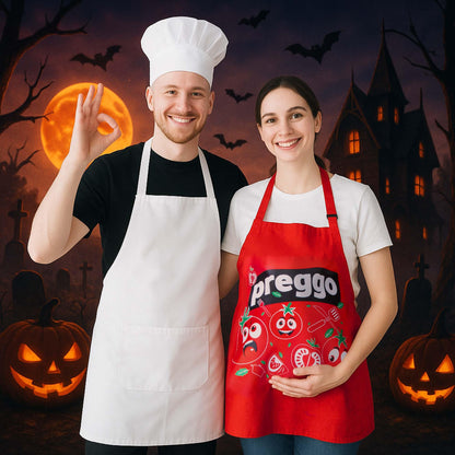Sfcddtlg 3 Pcs Pregnant Chef Halloween Couples Costume, Chef Apron Set with Tomato Preggo Apron & Hat for Kitchen Cook Halloween Party Cosplay