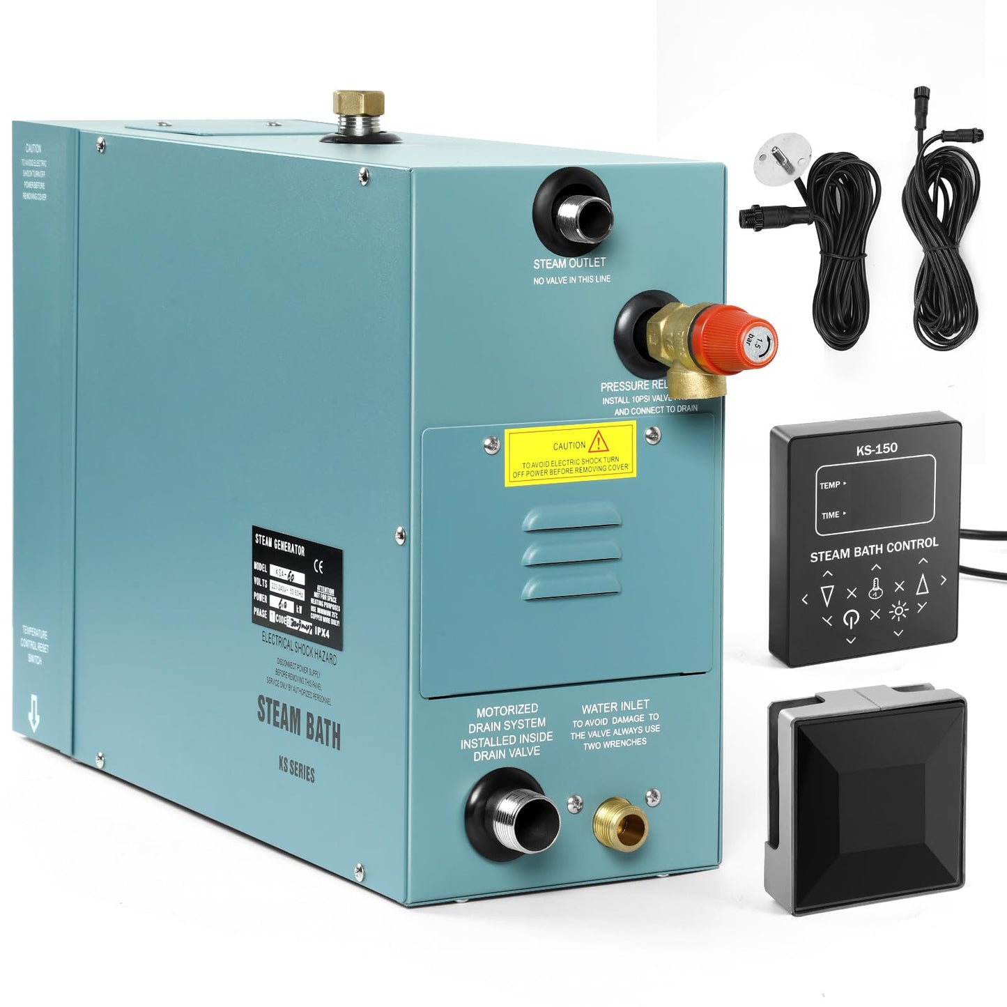 4KW Commercial Self-Draining Steam Generator Shower System Home Steam Bath Spa Generator 30 min to 12 Hours Auto Drain 95-131℉ for Suitable Space Heating 4 m³/140Cubic feet（4KW）