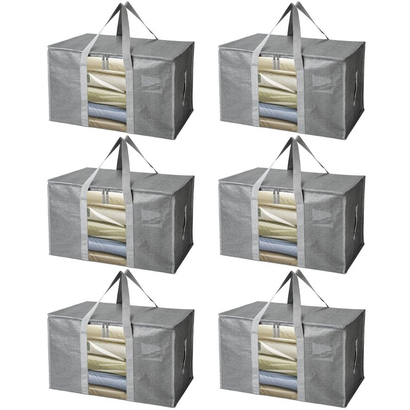 BALEINE 6-Pack Oversized Moving Bags with Reinforced Handles, Heavy-Duty Storage Tote Moving Supplies for Packaging, Camping (Gray w/Window, 6-Pack)