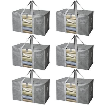 BALEINE 6-Pack Oversized Moving Bags with Reinforced Handles, Heavy-Duty Storage Tote Moving Supplies for Packaging, Camping (Gray w/Window, 6-Pack)