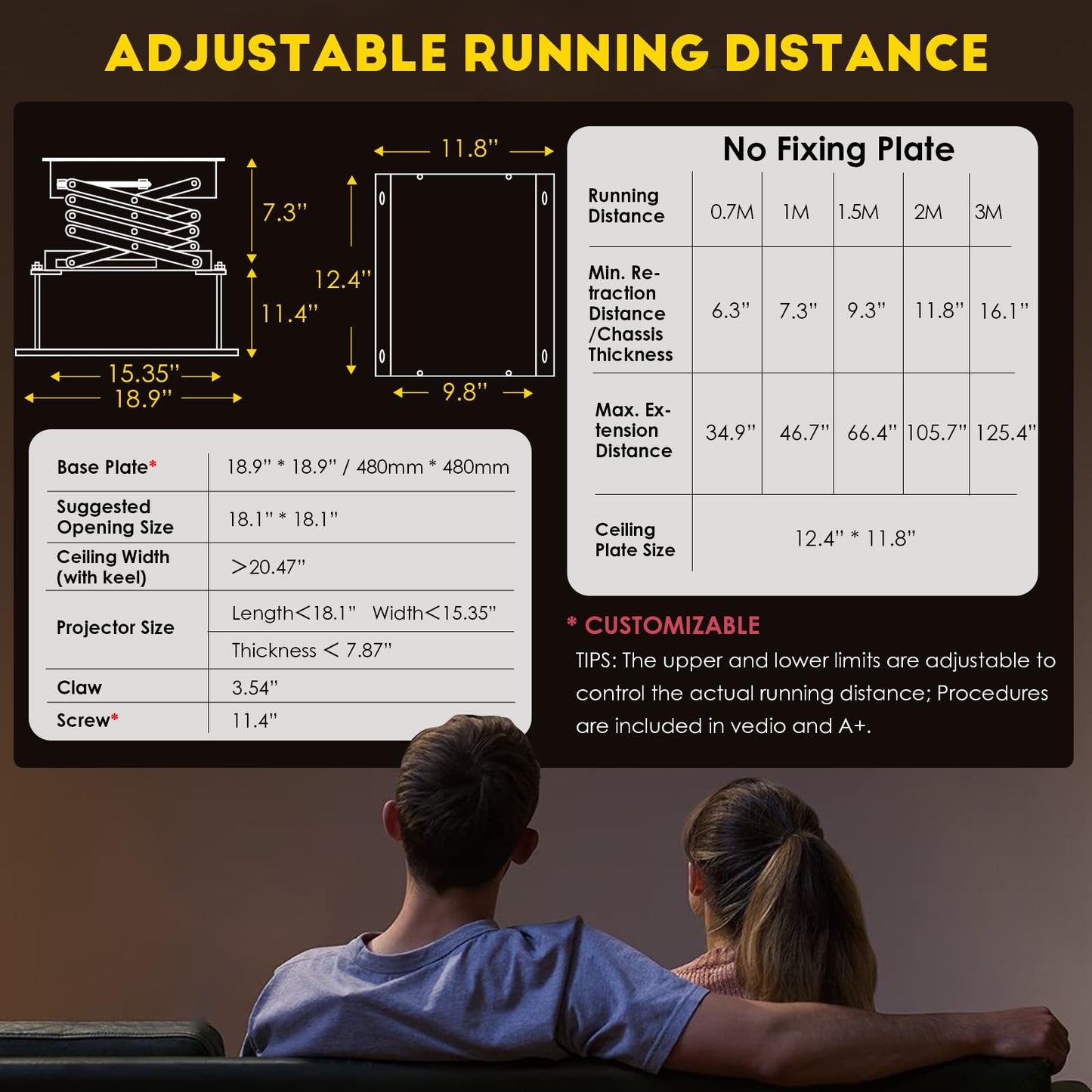 CGOLDENWALL 39" Ultra-Thin Hidden Projector Lift Motorized Projector Mount Adjustable, 44lbs Max Load, Remote Control, 18.9 * 18.9" Baseplate Customizable (Running Distance: 100cm/ 39.37")