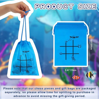 Sotiff 36 Set Tic Tac Toe Game Bulk for Boys Girls Ocean Tropical Fish Gifts Blue Tic Tac Toe with Bag Classroom Prizes Games for Students School Exchange Birthday Party Favor Supplies 5.9x7.9''