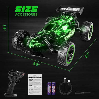 Tecnock RC Cars for Kids 1:18 Scale 2WD RC Car with LED Lights 2.4GHz Remote Control Car with USB-C Easy Charging &amp 50 Mins Playtime Toys Gifts for Boys &amp Girls Ages 8-12