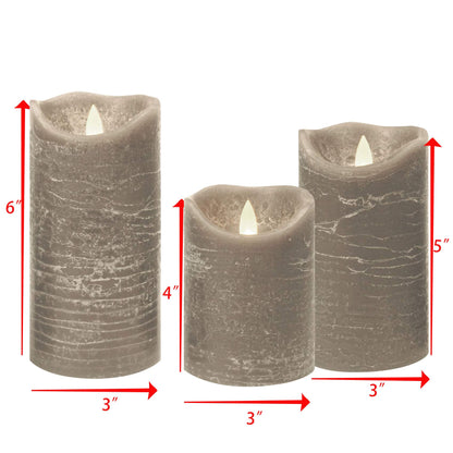 Candle Choice Battery Operated Flameless Candles with Timer Real Wax Realistic Flickering Electric LED Pillars Automatic Built-in Daily Cycle Timer 6-Hour on 18-Hour Off Set of 3 Rustic Texture Gray