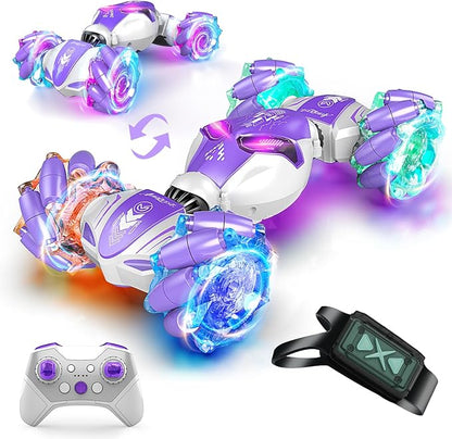 Gesture Sensing RC Stunt Car 4WD Hand-Controlled 2.4GHz Remote Control Drift Cars for Boys Girls Age 6-8-12 All-Terrain Off-Road Twist Toy Cars with Lights Music for Birthday Gifts(Purple)