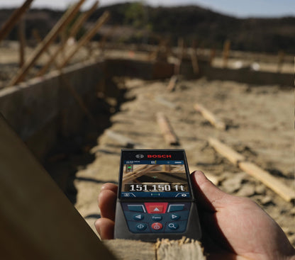 BOSCH GLM400CL 400 Ft Blaze Outdoor Connected Laser Measure, Includes 1.0 Ah 3.7V Lithium-Ion Battery & Charger, Micro USB Cable, Hand Strap, & Pouch