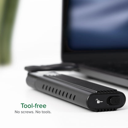 Plugable M.2 NVMe SSD Enclosure; Tool-Free & Driverless, USB 3 Type-C, Including Thunderbolt and USB4, at 10Gbps. for M.2 NVMe SSDs 2230 to 2280 PCIe Gen 3 and 4. USB Cables Included