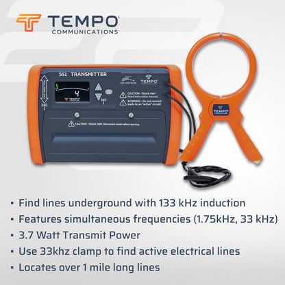TEMPO 551 Advanced Underground Utility Locator, IP54-rated Underground Wire Locator, Buried Wire Locator, Dual-Frequency Underground Wire Tracer