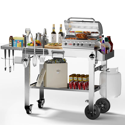 Electactic Food Grade 304 Stainless Steel BBQ Grill Carts fits 22'' Tabletop Griddle, Outdoor grill Table with 4 Foldable Legs, Portable Grill Stand for RV, Camping, Tailgating